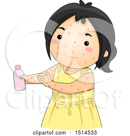 Clipart of a Girl Sick with Chicken Pox, Applying Lotion - Royalty Free Vector Illustration by BNP Design Studio