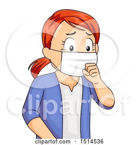 Clipart of a Sick Coughing Girl Wearing a Mask - Royalty Free Vector Illustration by BNP Design Studio