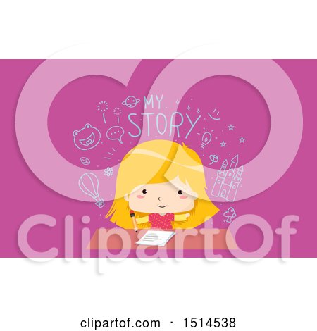 Clipart of a Girl Writing Her Story - Royalty Free Vector Illustration by BNP Design Studio