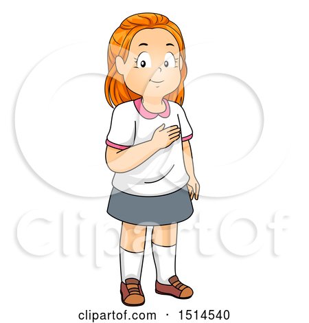 Clipart of a Red Haired Girl Reciting the Pledge of Allegiance - Royalty Free Vector Illustration by BNP Design Studio
