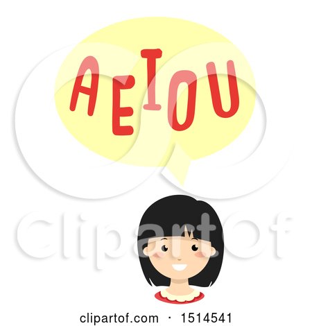 Clipart of a Girl Saying the Voewls of the Alphabet - Royalty Free Vector Illustration by BNP Design Studio
