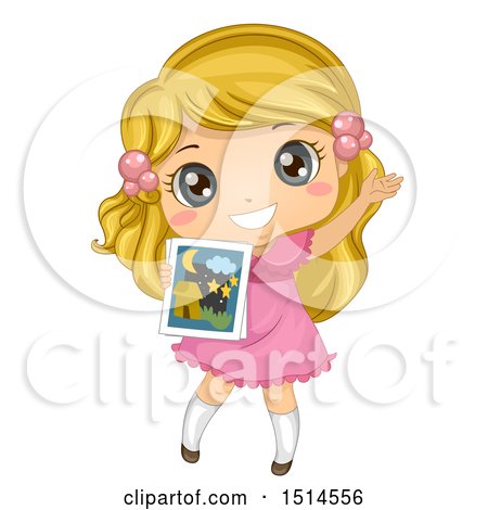 Clipart of a Blond Girl Holding a Picture and Telling a Story - Royalty Free Vector Illustration by BNP Design Studio