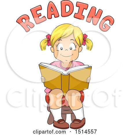 Clipart of a Blond Girl Reading a Book Under Text - Royalty Free Vector Illustration by BNP Design Studio