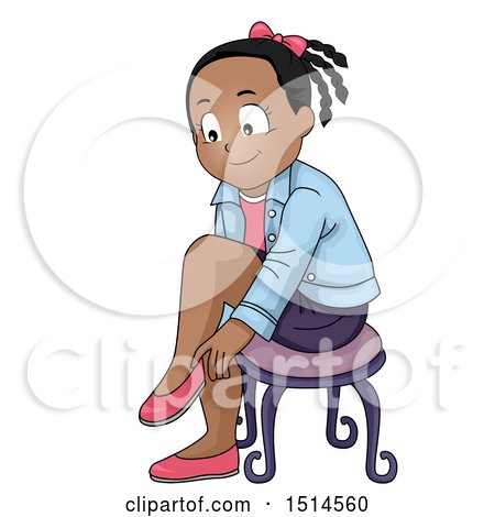 Clipart of a Happy Girl Putting on Her Shoes - Royalty Free Vector Illustration by BNP Design Studio