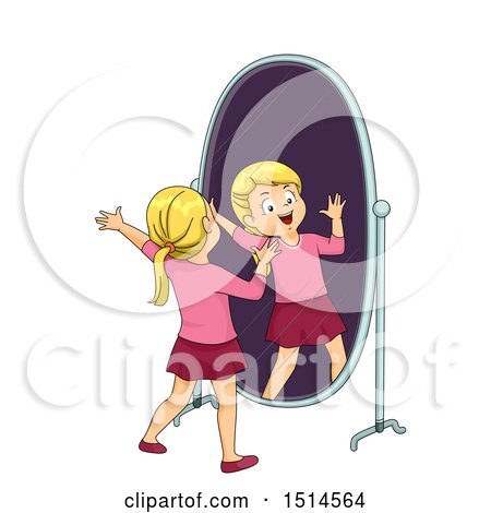 Clipart of a Blond Girl Singing in Front of a Mirror - Royalty Free Vector Illustration by BNP Design Studio