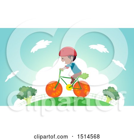 Clipart of a Boy Riding a Vegetable Bike - Royalty Free Vector Illustration by BNP Design Studio