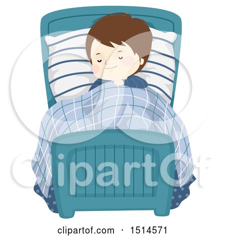 Clipart of a Brunette Boy Sleeping in Bed - Royalty Free Vector Illustration by BNP Design Studio