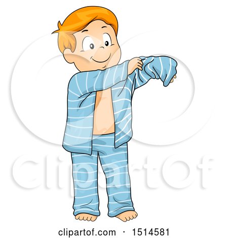 Clipart of a Boy Putting on His Pajamas - Royalty Free Vector Illustration by BNP Design Studio