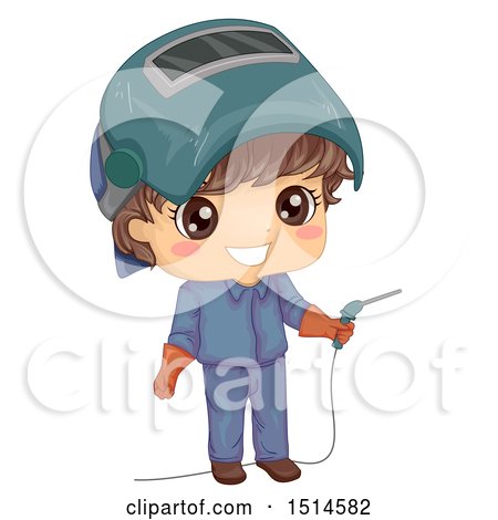 Clipart of a Boy Welder in Safety Gear - Royalty Free Vector Illustration by BNP Design Studio