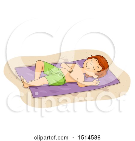 Clipart of a Boy Sleeping on a Beach Towel - Royalty Free Vector Illustration by BNP Design Studio