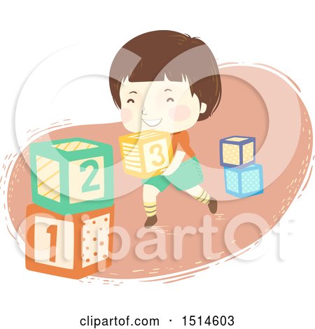Clipart of a Happy Boy Stacking Number Blocks - Royalty Free Vector Illustration by BNP Design Studio