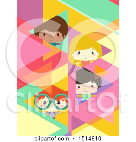 Clipart of a Group of Children and Triangles - Royalty Free Vector Illustration by BNP Design Studio