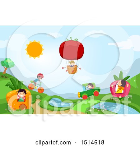 Clipart of a Group of Kids in a Vegetable Fantasy Land - Royalty Free Vector Illustration by BNP Design Studio