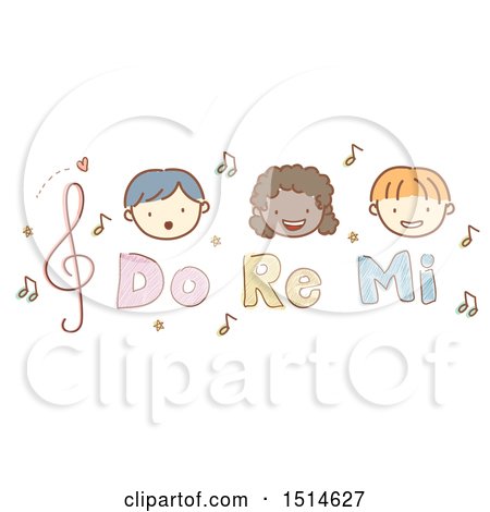 Clipart of a Sketched Group of Faces with Music Notes and Do Re Mi - Royalty Free Vector Illustration by BNP Design Studio