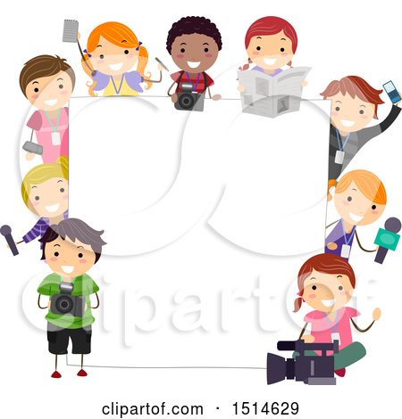Clipart of a Group of Children with Media Items Around a Board - Royalty Free Vector Illustration by BNP Design Studio