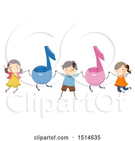 Clipart of a Group of Children Jumping with Music Notes - Royalty Free Vector Illustration by BNP Design Studio