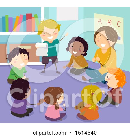 Clipart of a Group of Children Reading Poetry in Class - Royalty Free Vector Illustration by BNP Design Studio