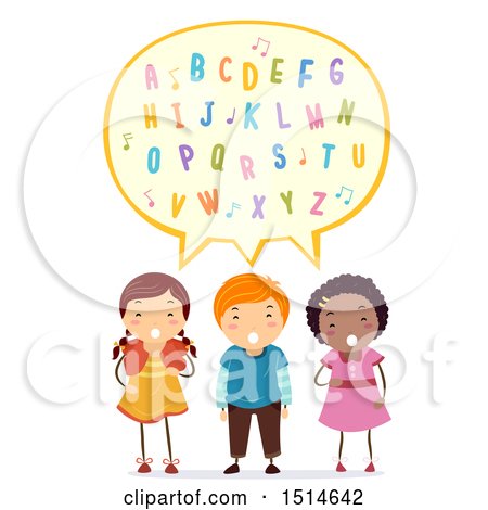 Clipart of a Group of Children Singing the Alphabet Song - Royalty Free Vector Illustration by BNP Design Studio