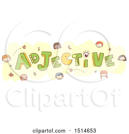 Clipart of a Sketched Word, Adjective, with Faces - Royalty Free Vector Illustration by BNP Design Studio