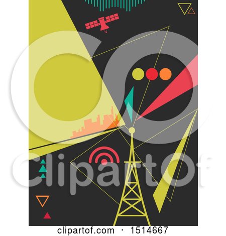 Clipart of a Geometric Tower and Broadcast Design - Royalty Free Vector Illustration by BNP Design Studio