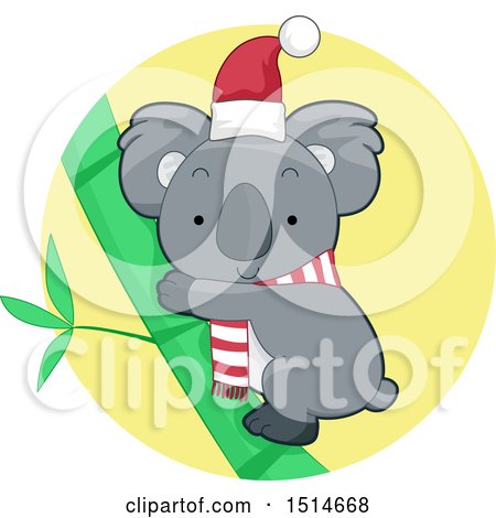 Clipart of a Christmas Koala Wearing a Scarf and Santa Hat - Royalty Free Vector Illustration by BNP Design Studio