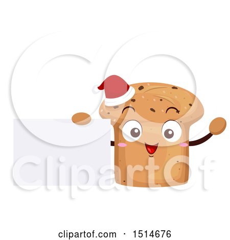Clipart of a Panettone Bread Character Wearing a Santa Hat and Holding a Blank Sign - Royalty Free Vector Illustration by BNP Design Studio