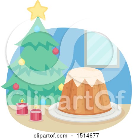 Clipart of a Christmas Pandoro Bread and Tree - Royalty Free Vector Illustration by BNP Design Studio
