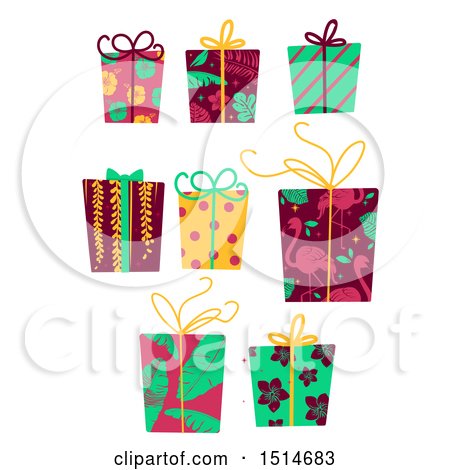 Clipart of Christmas Gifts Wrapped in Tropical Paper - Royalty Free Vector Illustration by BNP Design Studio