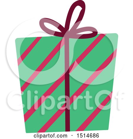 Clipart of a Christmas Gift Wrapped in Stripes Paper - Royalty Free Vector Illustration by BNP Design Studio