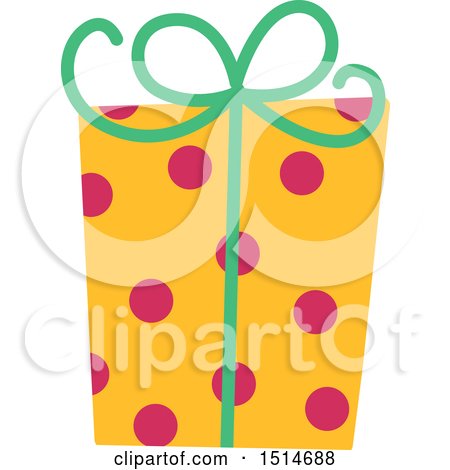 Clipart of a Christmas Gift Wrapped in Polka Dot Paper - Royalty Free Vector Illustration by BNP Design Studio