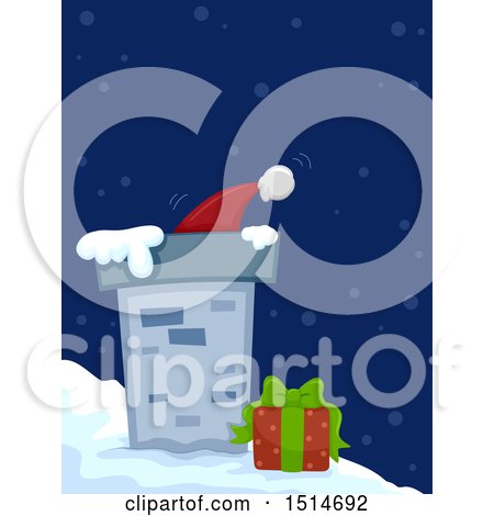 Clipart of a Roof Top with Santa's Hat, a Gift and Snow - Royalty Free Vector Illustration by BNP Design Studio