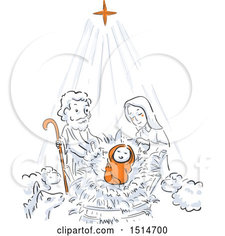 Clipart of a Nativity Scene of Animals and Baby Jesus with Mary and Joseph - Royalty Free Vector Illustration by BNP Design Studio