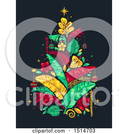 Clipart of a Stencil Styled Tropical Christmas Tree - Royalty Free Vector Illustration by BNP Design Studio