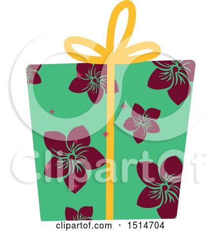 Clipart of a Christmas Gift Wrapped in Tropical Paper - Royalty Free Vector Illustration by BNP Design Studio