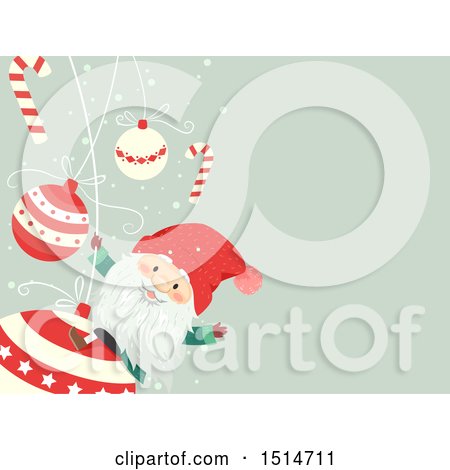 Clipart of a Swedish Christmas Tomte Swinging on a Bauble - Royalty Free Vector Illustration by BNP Design Studio