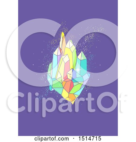 Clipart of a Colorful Quartz Crystal Cluster on Purple - Royalty Free Vector Illustration by BNP Design Studio
