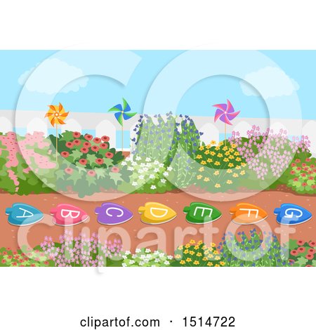 Clipart of a Garden with Alphabet Stepping Stones - Royalty Free Vector Illustration by BNP Design Studio