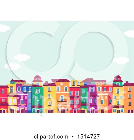 Clipart of a Row of Colorful Houses in a City - Royalty Free Vector Illustration by BNP Design Studio