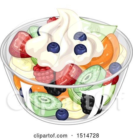 Clipart of a Bowl of Fruit Topped with Whipped Cream - Royalty Free Vector Illustration by BNP Design Studio