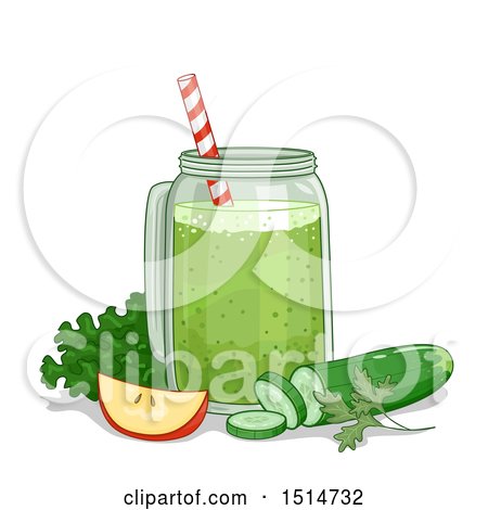 Clipart of a Green Smoothie with an Apple, Greens and Cucumber - Royalty Free Vector Illustration by BNP Design Studio