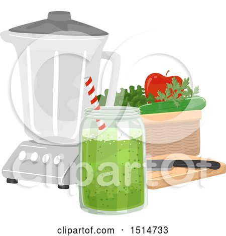 Clipart of a Green Smoothie by a Blender and Ingredients - Royalty Free Vector Illustration by BNP Design Studio