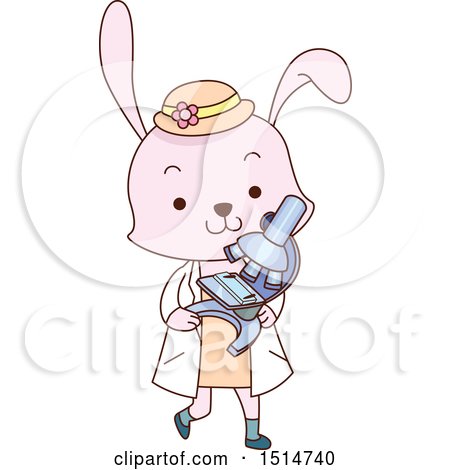 Clipart of a Cute Student Rabbit Carrying a Microscope - Royalty Free Vector Illustration by BNP Design Studio