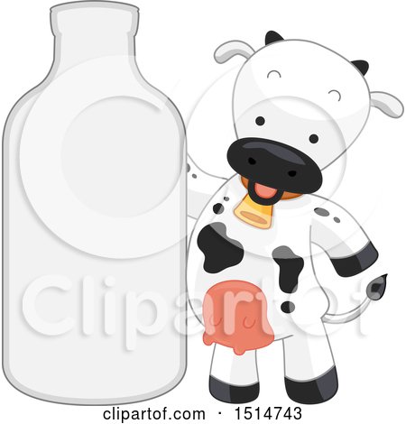 Clipart of a Cow Mascot with a Giant Milk Jar - Royalty Free Vector Illustration by BNP Design Studio