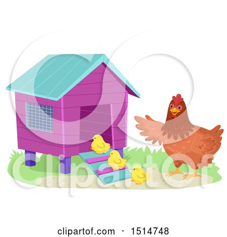 Clipart of a Hen Telling Her Chicks to Go into a Coop - Royalty Free Vector Illustration by BNP Design Studio