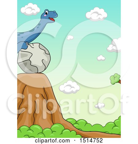 Clipart of a Brontosaurus Dinosaur Rolling a Ball Towards a Cliff, Demonstrating Potential Energy - Royalty Free Vector Illustration by BNP Design Studio
