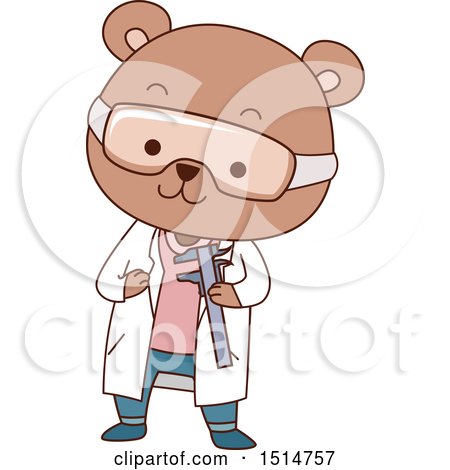 Clipart of a Cute Bear Student Holding a Vernier Caliper - Royalty Free Vector Illustration by BNP Design Studio