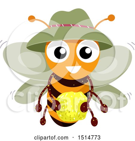 Clipart of a Happy Bee Holding Pollen - Royalty Free Vector Illustration by BNP Design Studio