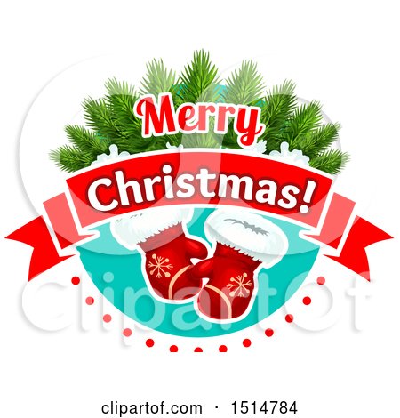 Clipart of a Merry Christmas Greeting with Mittens - Royalty Free Vector Illustration by Vector Tradition SM