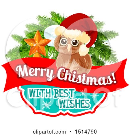 Clipart of a Merry Christmas with Best Wishes Greeting with an Owl - Royalty Free Vector Illustration by Vector Tradition SM