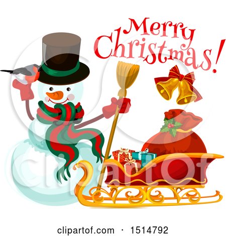 Clipart of a Merry Christmas Greeting with a Snowman - Royalty Free Vector Illustration by Vector Tradition SM
